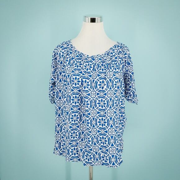 Escapada Size XL Blue Zambia Cinched Tie Crew Scoop Short Sleeve Cotton Top - Picture 1 of 7